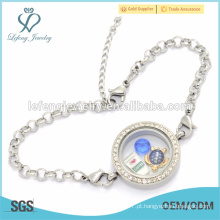 Atacado de aço inoxidável fazer memória locket pingentes pulseira de cristal, pulseira suprimentos